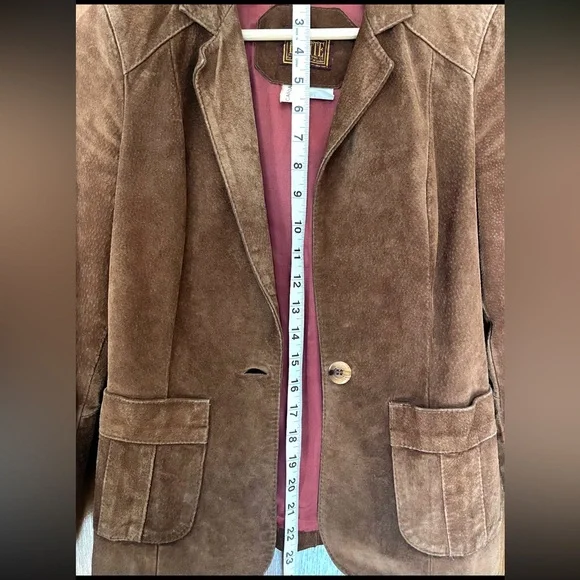 Vintage Suede Leather Brown Blazer Jacket 0 US / 34 EU Petite - Picture 6 of 8